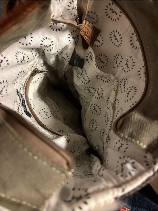 Myra Bag Black and Cream Printed Lining Purse Interior